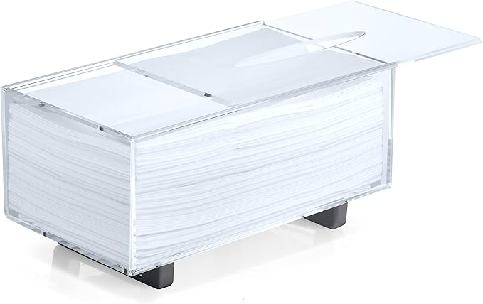 YoBa Thick Acrylic Tissue Box Holder Rectangular Tissue Box Dispenser with Black Plated Aluminum Legs for Bathroom, Kitchen, Bedroom, Office, Hotels and Restaurant (Rectangle, Clear (Black Legs))