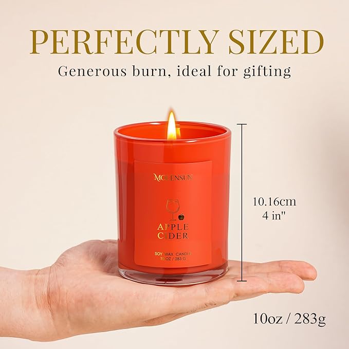 Apple Cider Candle, 10oz Soy Scented Candle for Home, Christmas Birthday & Holiday Gifts for Women & Men, Long Lasting 50+ Hour Clean Non-Toxic Burn, Elegant Winter & Christmas Festive Home Decor