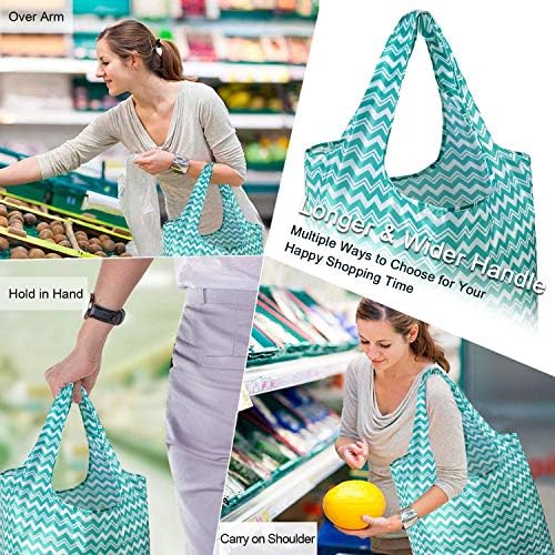BeeGreen Reusable Grocery Bags Lightweight Durable Shopping Bags Washable Foldable 12 Pack Xlarge Classic Geometric Design Gift Tote Grocery Bags with Elastic Band and Separated Zipper Storage Pouch - Image 2