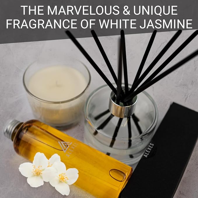 Essential Oil Diffuser Set Jasmine Reed Diffuser Fragrance – Infuser Aroma Gift Set – Room Scent Aesthetic – Home Fragrance Scent Kit