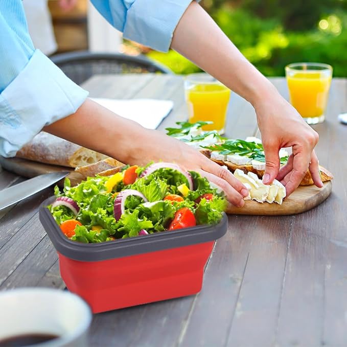 MiOYOOW Collapsible Camping Bowls with Lids, 4PCS Silicone Food Storage Containers, Heat Resistant Foldable Lunch Boxes for Camping Hiking Picnic BBQ Outdoor Cooking