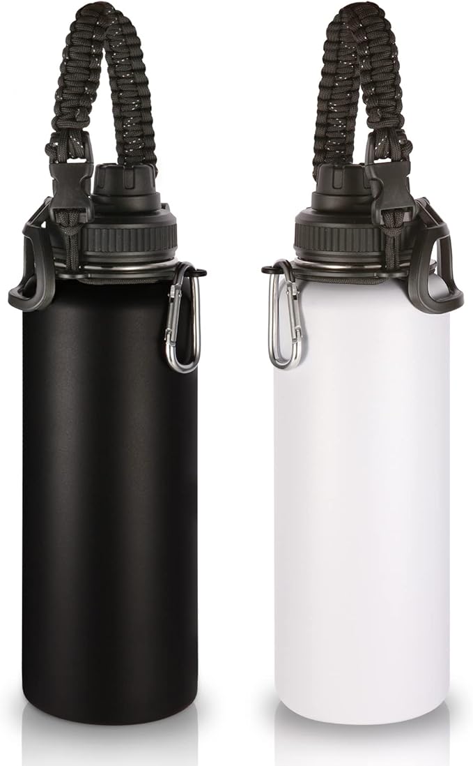 Volhoply Insulated Water Bottles Bulk 2 Pack, 40 oz Stainless Steel Sports Bottle with Paracord Handle & Spout Lid, Double Walled Vacuum Metal Big Water Cups with Wide Mouth for Hiking(Mix,2 Set)