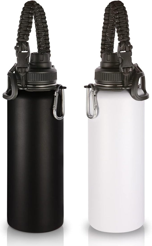 Volhoply Insulated Water Bottles Bulk 2 Pack, 40 oz Stainless Steel Sports Bottle with Paracord Handle & Spout Lid, Double Walled Vacuum Metal Big Water Cups with Wide Mouth for Hiking(Mix,2 Set)