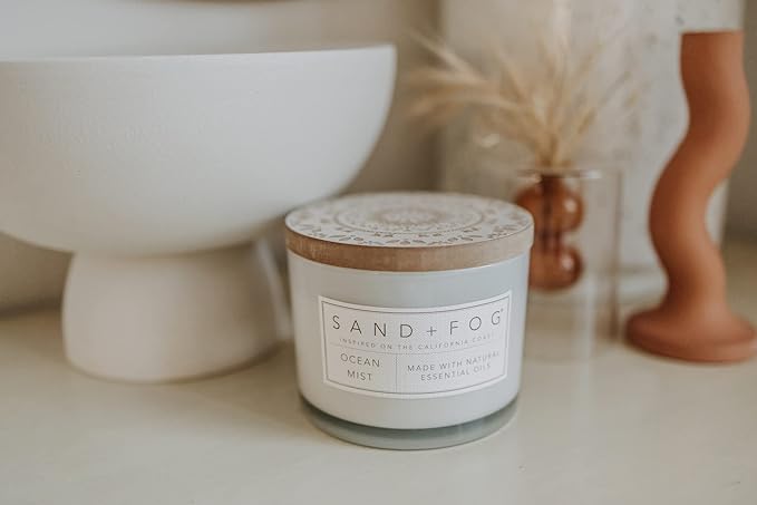Sand + Fog Scented Candle - Vanilla Sandalwood – Additional Scents and Sizes – 100% Cotton Lead-Free Wick - Luxury Air Freshening Jar Candles - Perfect Home Decor – 12oz