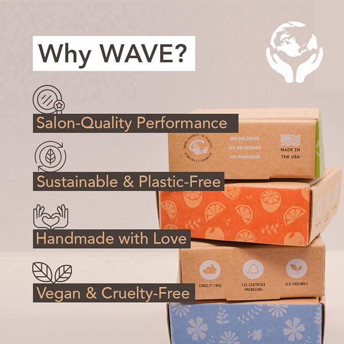 Wave Shampoo Bar & Conditioner Bar Set Fresh Citrus Vegan Sulfate Free USA Handmade Moisturizing Solid Bars for All Hair Types Good for Travel Long Lasting 120 Uses Citrus Shampoo and Conditioner Bar