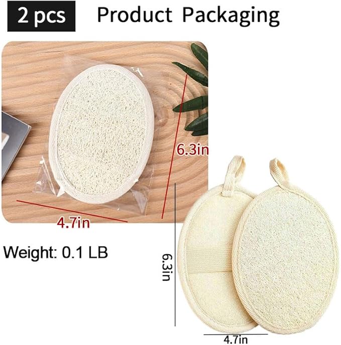 Natural Loofah Exfoliating Body Scrubber Loofah Bath Sponge, Luffa for Women and Men, Dishcloth Kitchen Cloth,100% Biodegradable Compostable, Dye Free (2 Pack) (S)