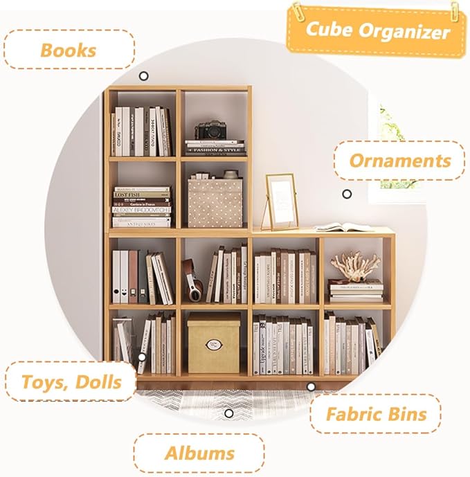 6 Cube Organizer Bookcase - Fabric Storage Bins Container, Open Shelf Simple Compartments Bookshelf, White