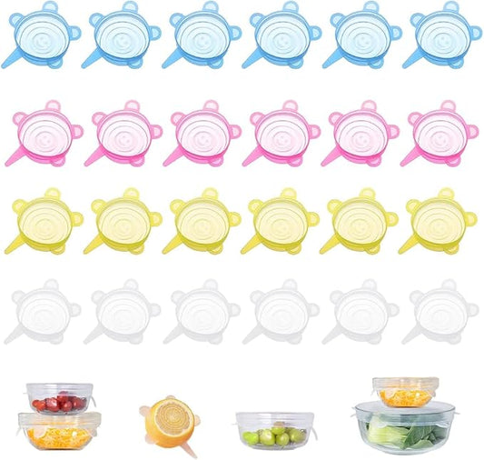 24 Pieces Silicone Stretch Lids Reusable Expandable Silicone Can Lids Round Elastic Container Lids Food Storage Covers for Cups, Mugs, Soda, Small Bowl Fruits, Canning (2.6'' Diameter)