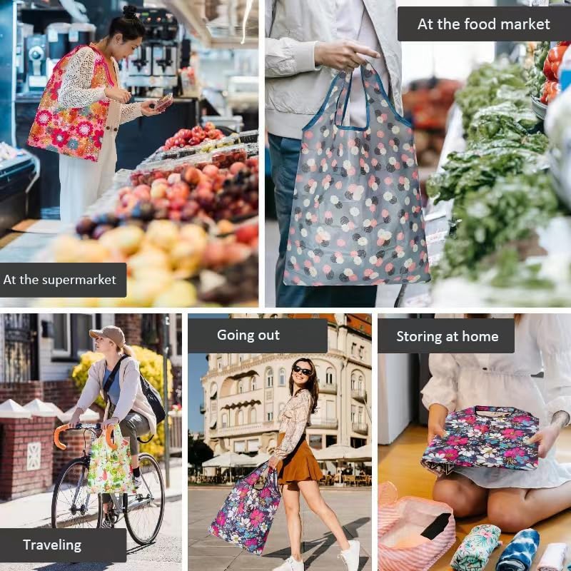 HIQU and HIST 6 Pcs Reusable Shopping Bags, Foldable Grocery Bags in Pocket, Eco-friendly Travel Recycle Shopping Bags,Waterproof and Machine Washable, for Daily Shopping Supplies load - Image 6