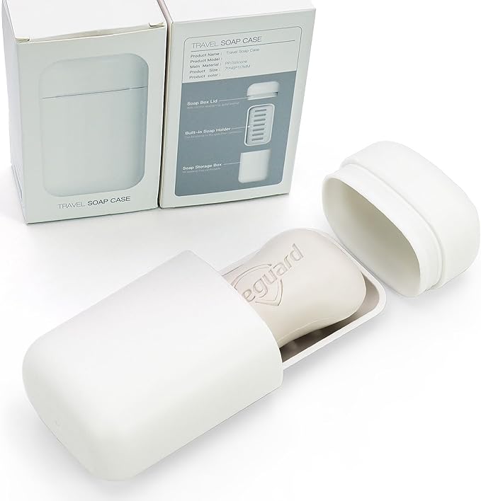 Compact Travel Soap Case, Leakproof Soap Container with Lid, Portable Bar Soap Holder for Traveling, Soap Box for Bathroom, Shower, Gym, School, Camping, Vacation, Outdoor (White)
