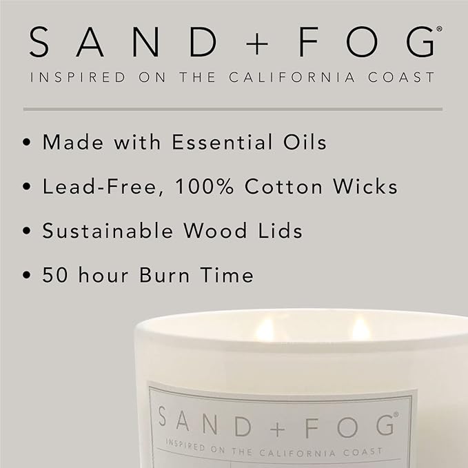 Sand + Fog Scented Candles - Ocean & Sea Salt - Additional Scents and Sizes - 3 Wicks 100% Cotton Lead-Free - Luxury Air Freshening Jar Candles - Perfect Home Decor - 21 oz