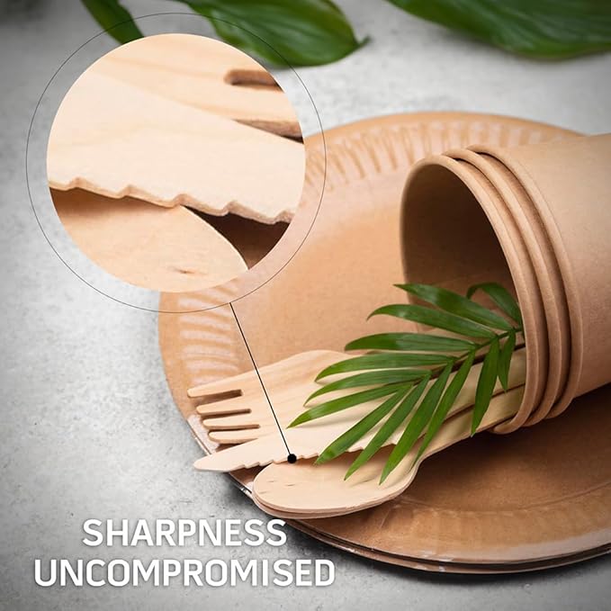 Wooden Compostable Utensils Set - 360 Pieces Wooden Cutlery Set Disposable (180 Forks, 60 Knives, 120 Spoons), Eco Friendly ＆ Plastic-free, 100% Biodegradable Utensil Bulk for Party