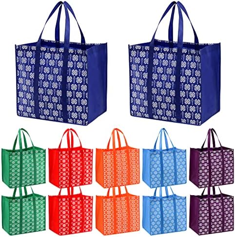 Frcctre 12 Pack Reusable Grocery Bags, Large Foldable Shopping Tote Bags with Long Handles Heavy Duty Reusable Bags for Shopping Groceries Clothes - 6 Assorted Colors by Frcctre