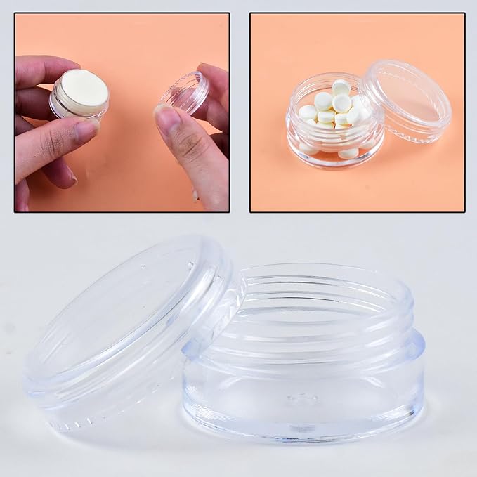 5 Grams Refillable Clear Round Plastic Jar Sample Empty Tin Storage Containers with Screw Lid for Makeup Face Cream Travel pots Cosmetic Bead Storage Container, 12 Pcs
