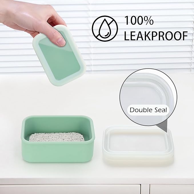 Leak Proof Silicone Travel Soap Case, Compact Portable Soap Holder with a Translucent lid That Lets You See The soap Inside, Bar Soap Container for Traveling, Camping, Gym (Clear&Green)