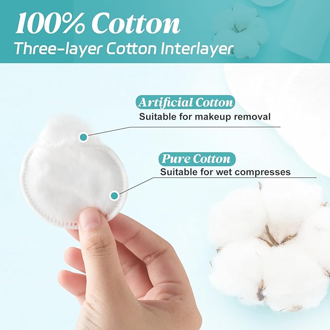 Premium Cotton Rounds, 100 Count (Pack of 3) Cotton Pads for Face, 100% Cotton Makeup Remover Pads, Soft & Non-Irritating for Most Skin Types