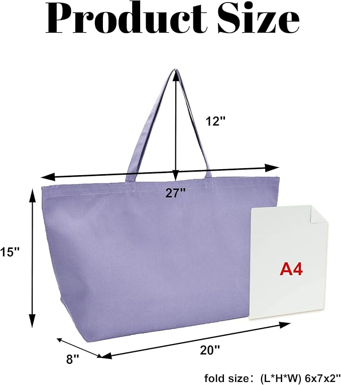 Large Canvas Tote Bag - Reusable Grocery Bag Foldable Heavy Duty Shopping Bag for DIY Art Crafts Painting Embroidery