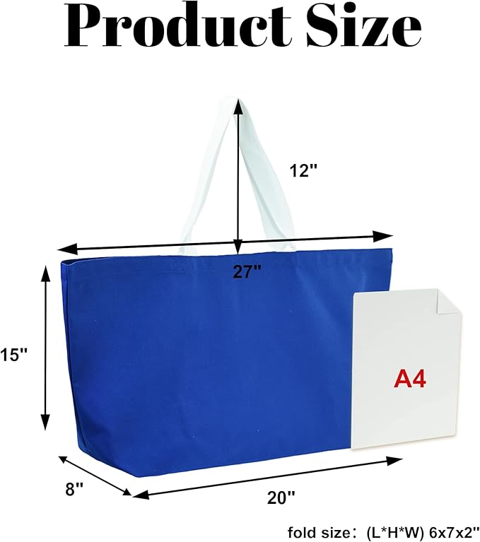 Large Canvas Tote Bag - Reusable Grocery Bag Foldable Heavy Duty Shopping Bag for DIY Art Crafts Painting Embroidery