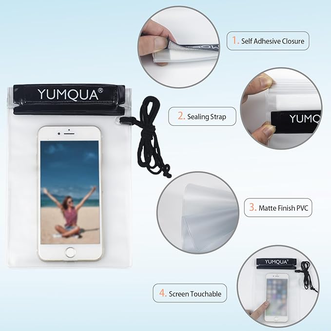 YUMQUA Clear Waterproof Bags, 3PACK Water Tight Cases Water Proof Pouch Small Dry Bags for Camera Mobile Phone Maps Pouch Kayak Military Boating Document Holder