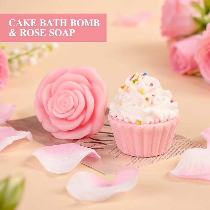 Birthday Gifts for Women - 13PCS Unique Happy Birthday Gifts Basket for Mom Her Best Friend Sister Wife Girlfriend Coworker - Relaxing Spa Self Care Package Get Well Soon Gifts Set (Rose)