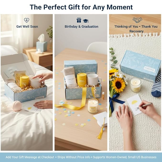 Unboxme Sunshine Spa Gift Basket for Women, Care Package with Tea, Mug, Bath Bomb, Socks, Self Care Gifts for Women, Get Well, Christmas