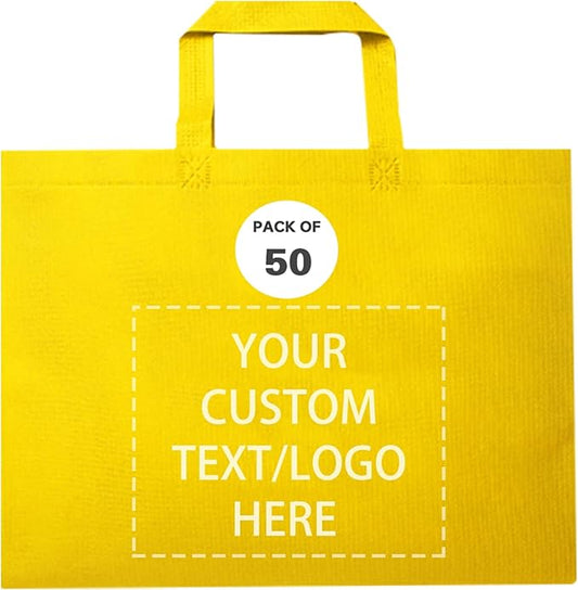 Custom Tote Bags Set of 50, Bulk Pack Grocery Shopping Travel Business Activities advertisement Reusable Bag