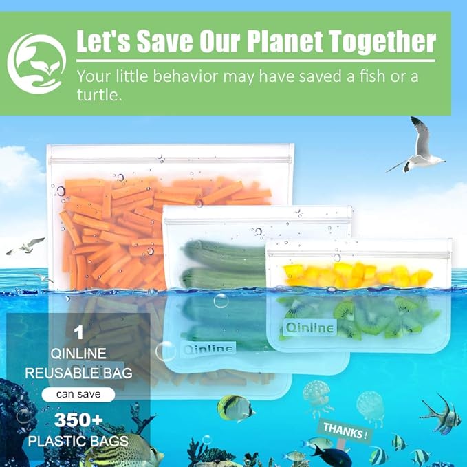 Reusable Food Storage Bags - 10 Pack Freezer Bags, Reusable Bags , Extra Thick Leakproof Reusable Lunch Bag for Salad Fruit Snack Travel - 2 Gallon 4 Sandwich 4 Snack Bags