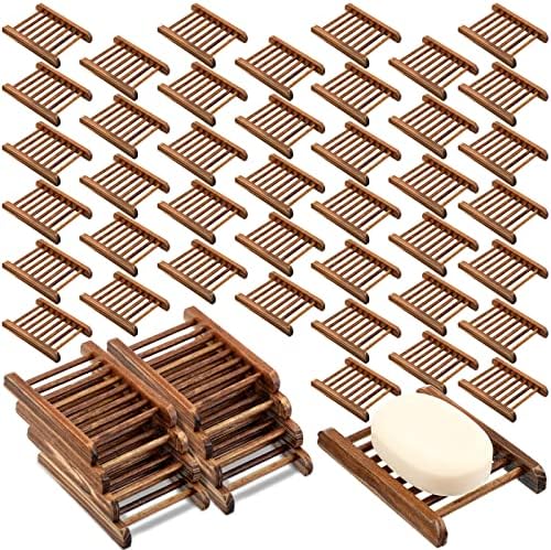 Potchen Bamboo Soap Dish Wooden Hand Craft Soap Case for Shower Rectangular Bathtub Shower Dish Accessories for Home Bathroom Kitchen Sponges(Charcoal,50 Pack) by Potchen