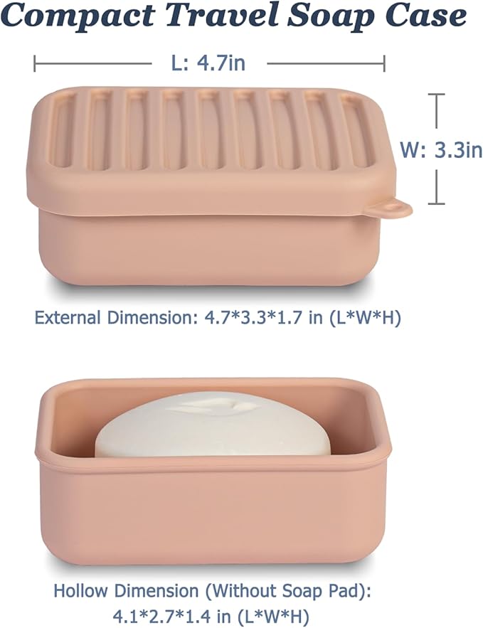 Superior Leak-Proof Silicone Travel Soap Case, Portable Soap Container with Draining Layer, Durable Soap Box, Shatter-Proof Soap Holder for Bathroom, Gym, Travel Size Toiletry(Light Pink)