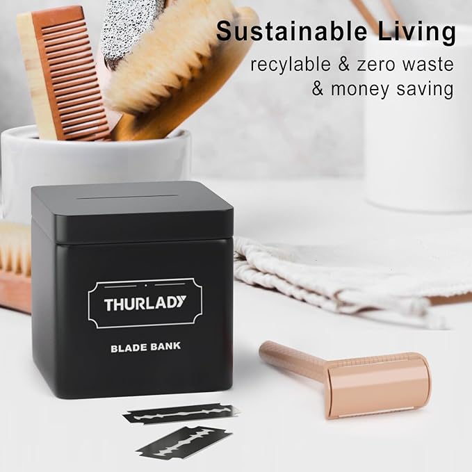 Beige Safety Razor - Single Blade Razors for Women - Reusable Metal Razor, with 5 Stainless Steel Double Edge Blades, Smooth Close Shave, Sustainable, Plastic Free
