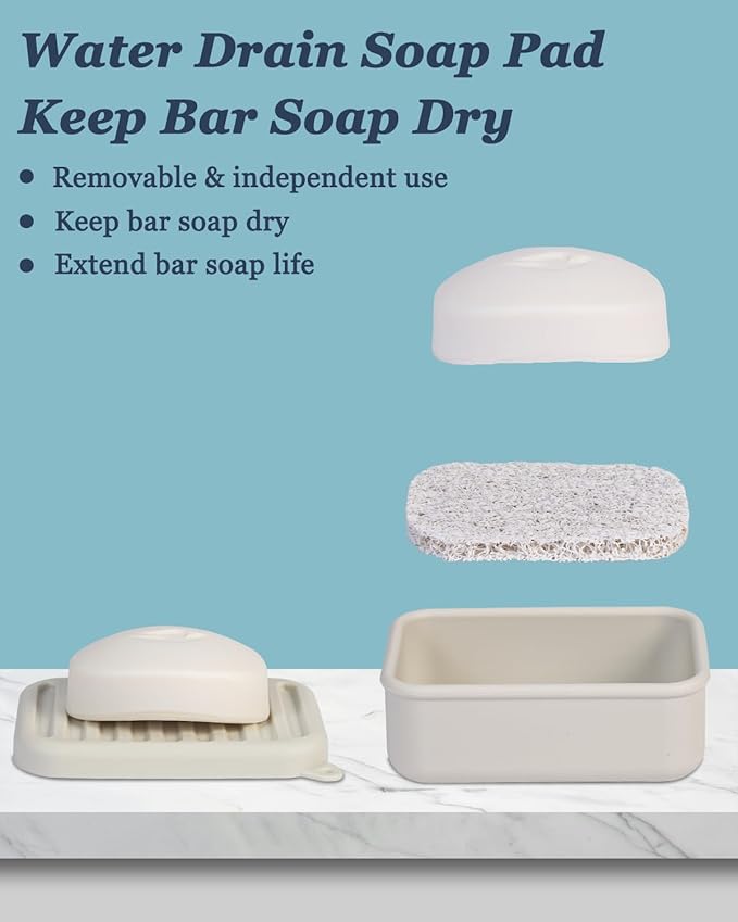 Superior Leak-Proof Silicone Travel Soap Case, Portable Soap Container with Draining Layer, Durable Soap Box, Shatter-Proof Soap Holder for Bathroom, Gym, Travel Size Toiletry (Off White)