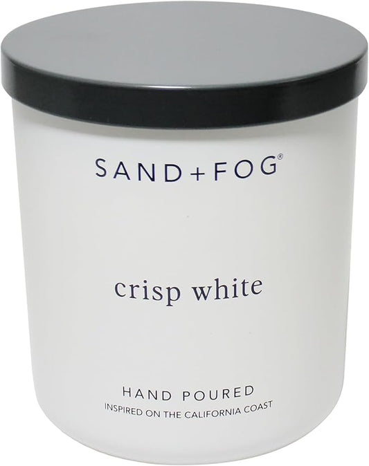 Sand + Fog Scented Candle - Crisp White – Additional Scents and Sizes – 100% Cotton Lead-Free Wick - Luxury Air Freshening Jar Candles - Perfect Home Decor – 10oz