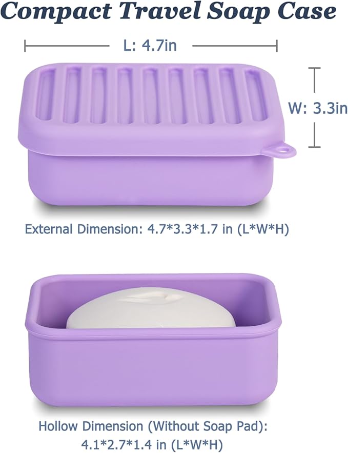 Superior Leak-Proof Silicone Travel Soap Case, Portable Soap Container with Draining Layer, Durable Soap Box, Shatter-Proof Soap Holder for Bathroom, Gym, Travel Size Toiletry (Purple)