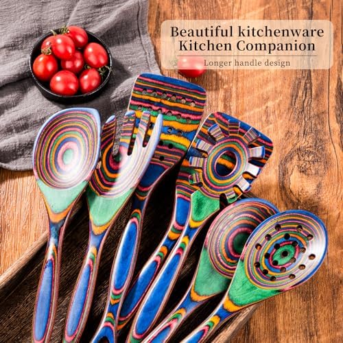 Gudamaye Pakkawood 7-Piece Wooden Cooking Utensils, Wooden Spoons for cooking, Pakkawood kitchen Utensils for Cooking, Non-Stick Spoon, Household Essentials, Heat-Resistant Spoons - Image 5