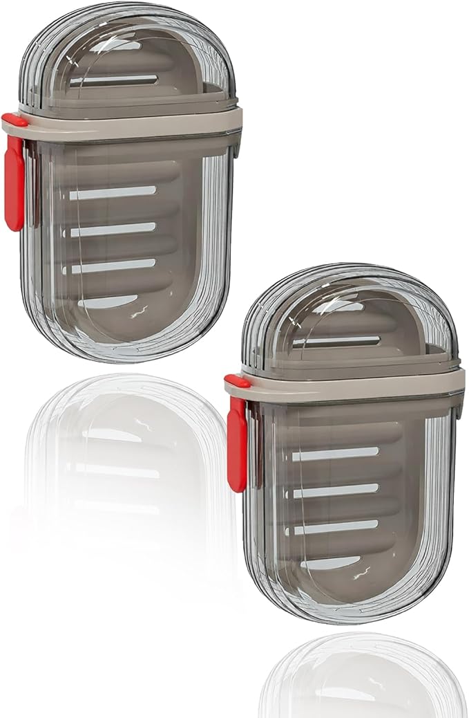 2PCS Soap Sish Travel Case with Lid, Waterproof Leakproof Soap Saver Container with Draining Layer, Bar Soap Travel Case
