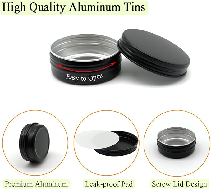 12pcs 1oz 30 ml Aluminum Tin Jar, 30g Refillable Makeup Container, 30 Gram Black Screw Lid Round Can Sample Pot for Cosmetic DIY, Handmade, Lip Balm, Cream, Salve, Toner, Candle, Paint, Scrub