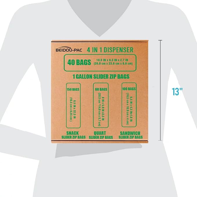 Combo Slider Storage Bags, 350 Count Resealable Variety Pack with Organizer, Reclosable Clear Plastic Snack, Sandwich, Quart,Gallon Size Bags (Variety Pack)