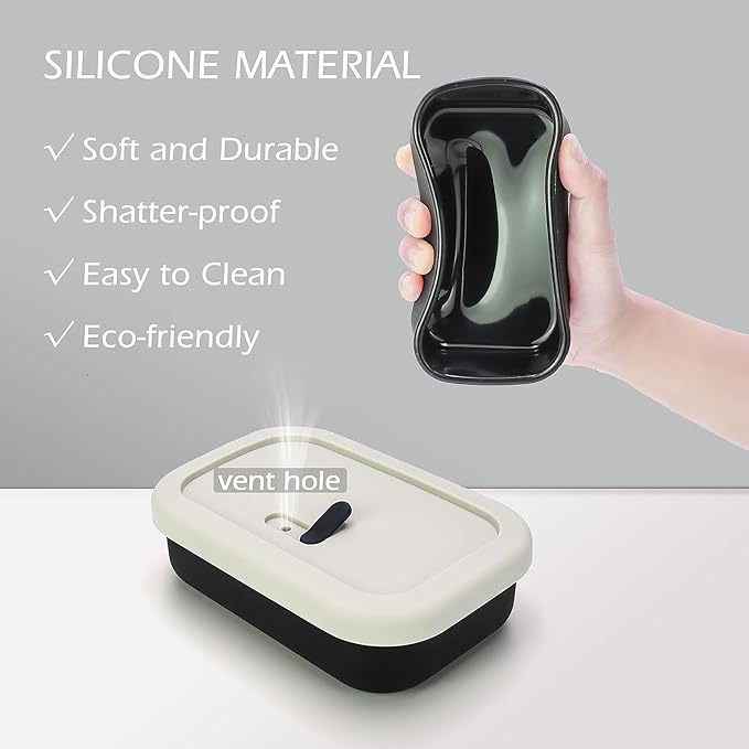 Large Leak Proof Travel Soap Case, Silicone Bar Soap Holder for Traveling, Portable Soap Container with Draining Layer (Offwhite&Bla