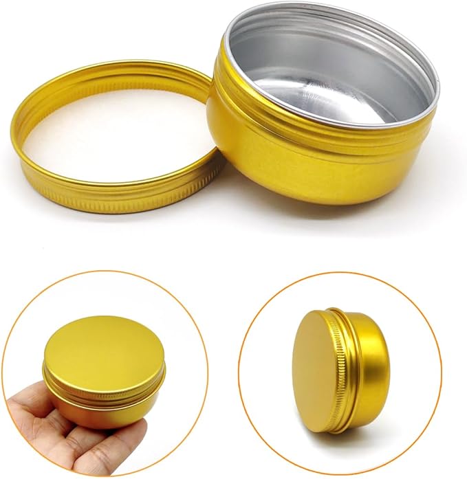80ml Aluminum Tin Jar, Refillable Makeup Container 80g Gold Screw up Lid Small Round Container Bottle for Cosmetics, Lip Balm, Cream, Toner, Eyeshadow, Candle, Tea, Beads, Nails, 10 Pack Tins