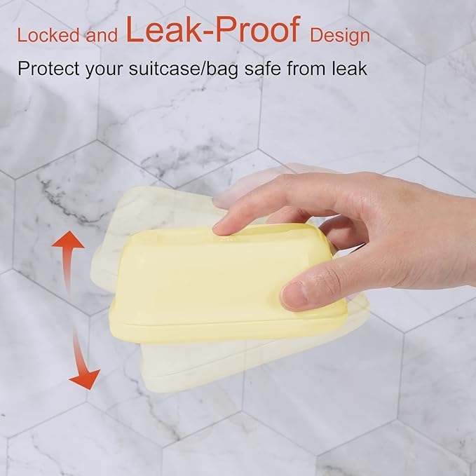 Quatish Leakproof Soap Dish with Lid & Draining Layer, Shatterproof Travel Bar Soap Holder Case Container, Portable Travel Size Toiletries Essentials for Camping, Gym, Bathroom, Yellow