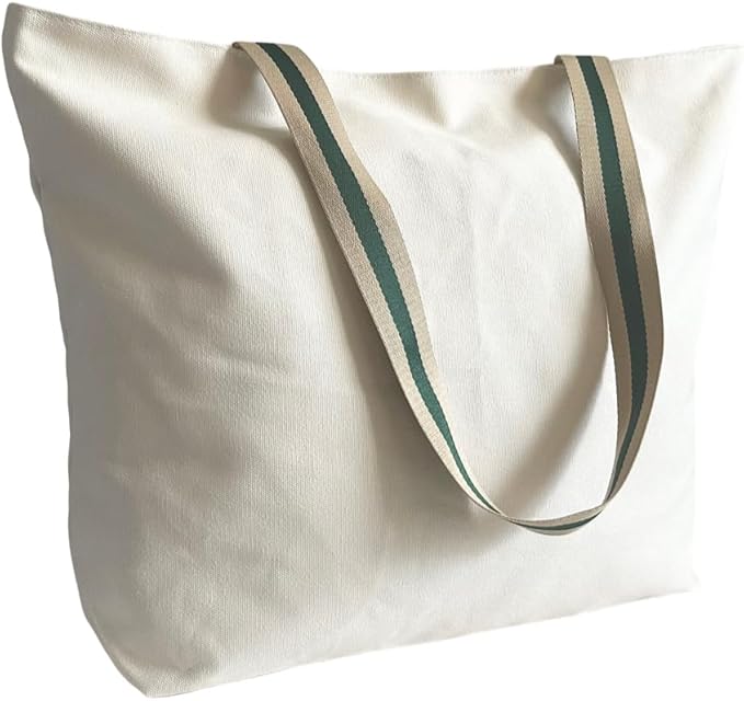 16OZ Cotton Canvas Zipper Closure Lined Grocery Shopping Beach Casual Multi Purpose Tote X-Large