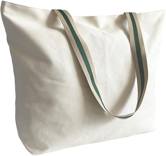 16OZ Cotton Canvas Zipper Closure Lined Grocery Shopping Beach Casual Multi Purpose Tote X-Large