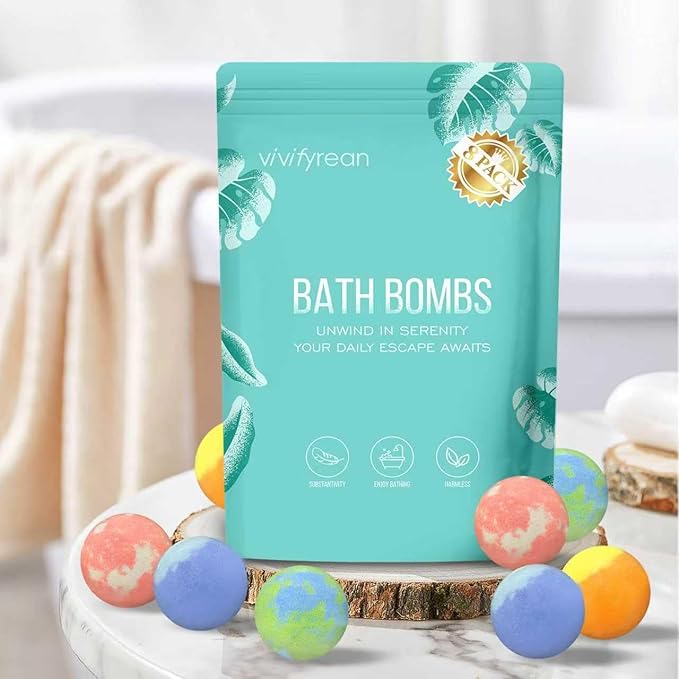 Bath Bombs for Women Gift Set, 8 Organic Bath Bombs Christmas Stocking Stuffers, Birthday Gift for Adults, Women, Relaxation Home SPA Bubble Bath, Self Care for Wife, Mother, Girlfriend