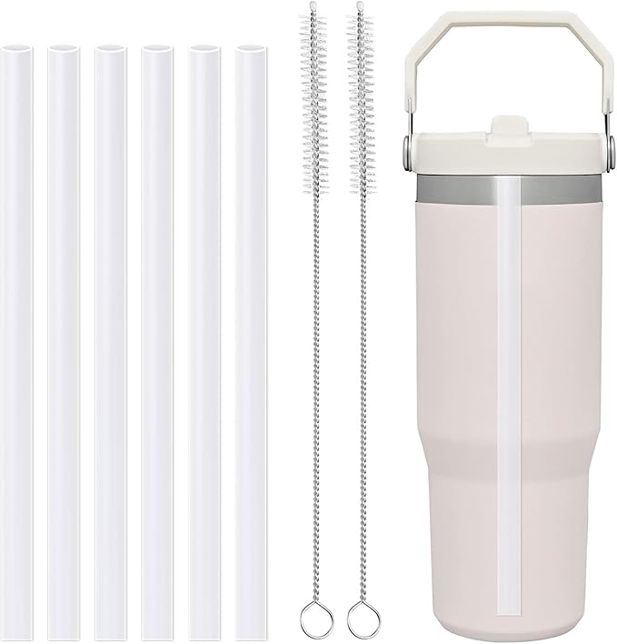 Replacement Straws for Stanley IceFlow Tumbler 30oz, 6 Pack Plastic Reusable Straws with 2 Straw Cleaner Brushes for IceFlow Tumbler Accessories