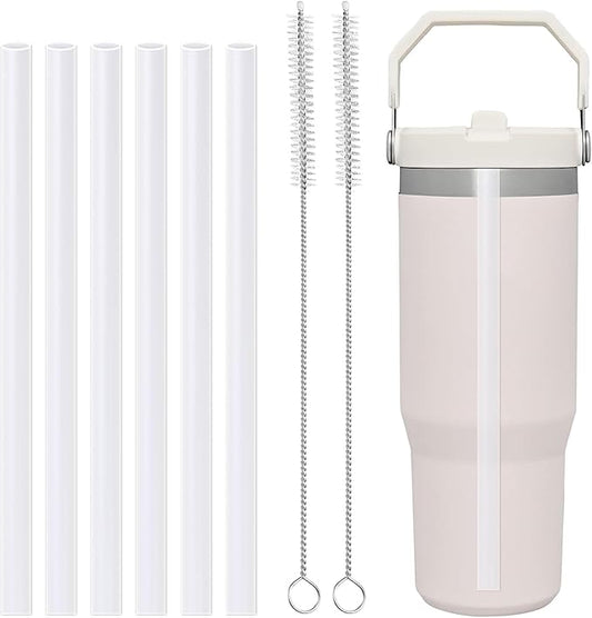 Replacement Straws for Stanley IceFlow Tumbler 30oz, 6 Pack Plastic Reusable Straws with 2 Straw Cleaner Brushes for IceFlow Tumbler Accessories