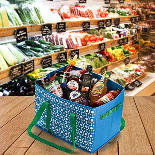 WUWEOT 4 Pack Reusable Grocery Bags, Large Shopping Box Tote, Foldable Washable Storage Bins with Reinforced Bottom Heavy Duty Handles for Fruit Vegetable Clothes Toys and Picnic - Image 7