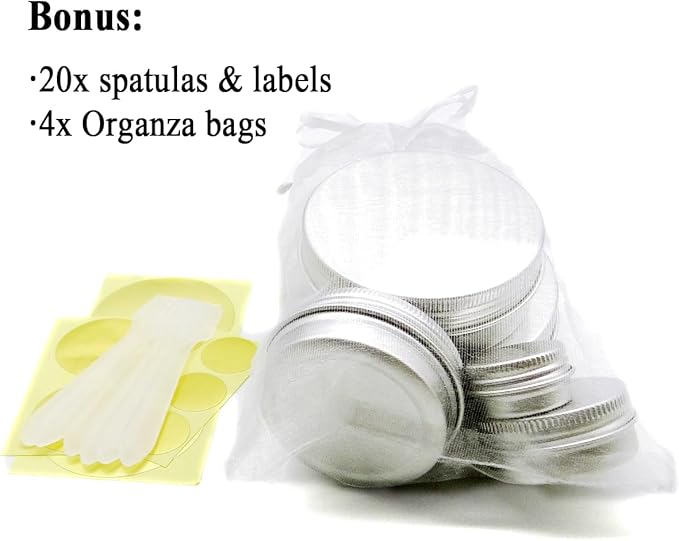 20pack 60ml Aluminum Tin Jars, 100ml Empty Travel Cosmetic Sample Container, 2oz Metal Tins 5 gram Cans 30ml Storage Travel Jars for DIY Lip Balms, Face Cream, Candle, Tea, Paint (mixed size)