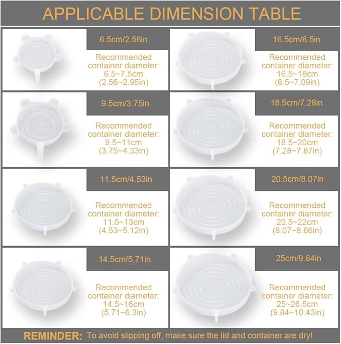 4 Pack Same Size Silicone Stretch Lids, Thicker Reusable Sturdy Silicone Container Cover, Expandable Food Storage Covers, Dishwasher and Freezer Safe, 8.07in(20.5cm)