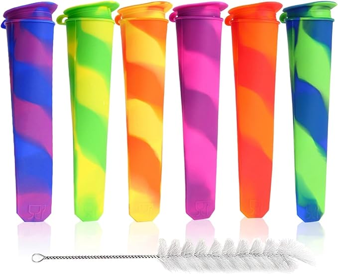 Silicone Ice Pop Molds Wpunwen Ice Popsicle Molds with Lids 6 Pcs Silicone Popsicle Molds for Kids with Clean Brush Durable Reusable Popsicle Tubes Multi color