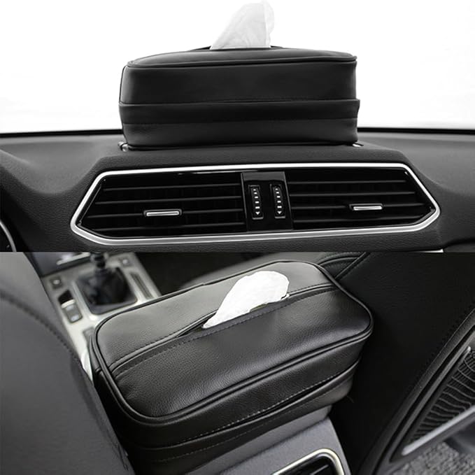 Car Tissue Holder, Travel Napkin Dispenser - PU Leather Fits Most Cars, SUVs, Trucks, and Vans